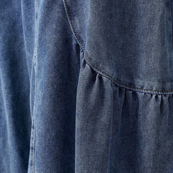 Medium Wash Stretchy Waist Cotton Wide leg Denim Pants - Picture 7 of 8